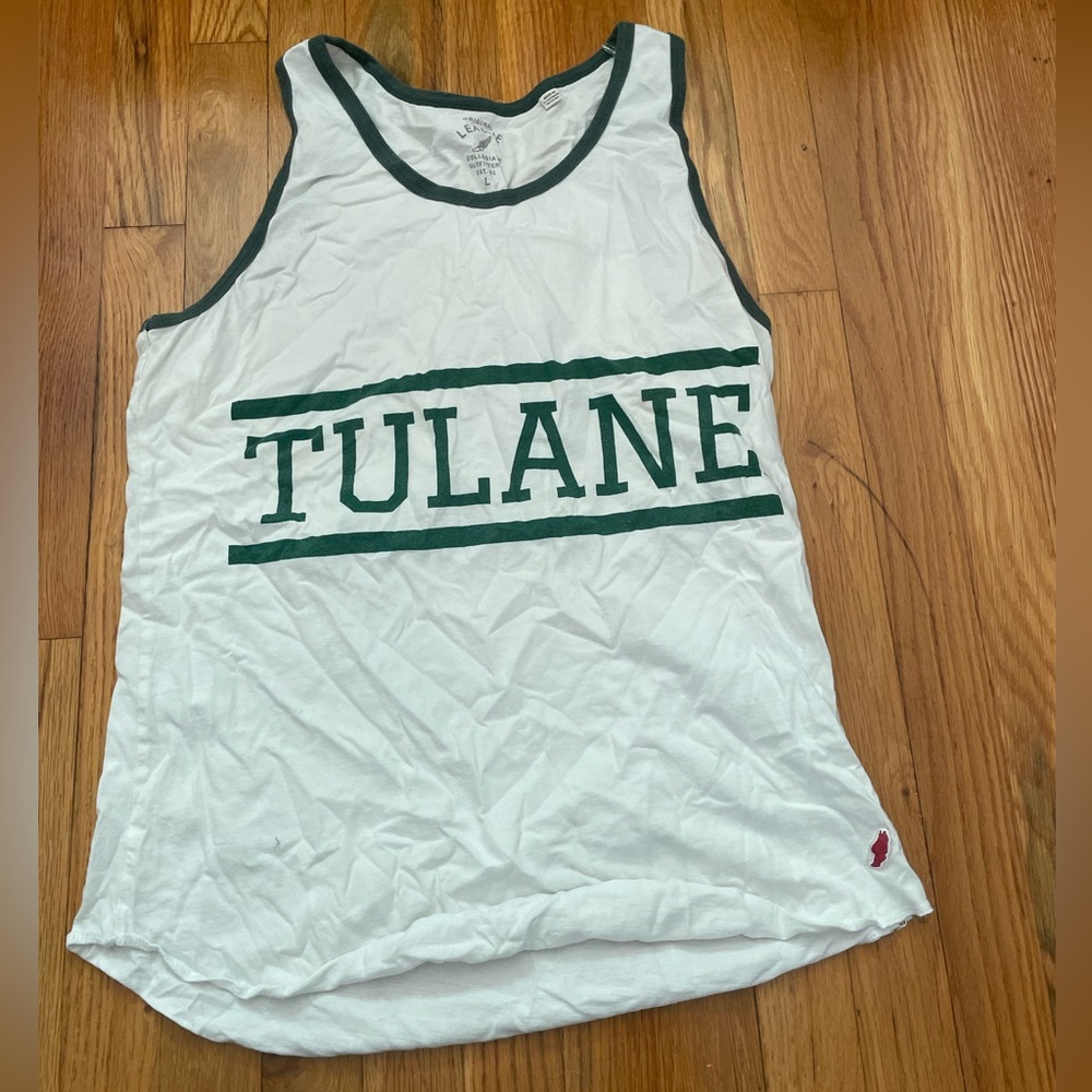 Original League White and Green Tulane Tank Top Size Large